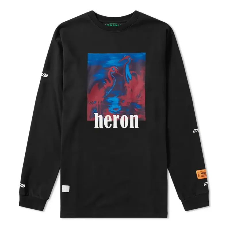 HERON PRESTON Long Sleeve Heron T-shirt 'Black' HMAB002S196000381088 sold by KicksCrew