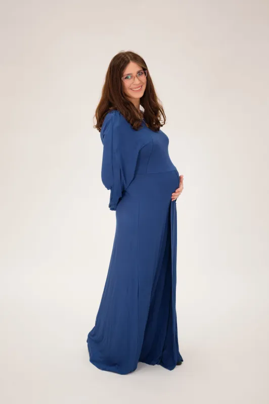 Nadia Labor & Postpartum Gown in Midnight Blue sold by Lila Maternity
