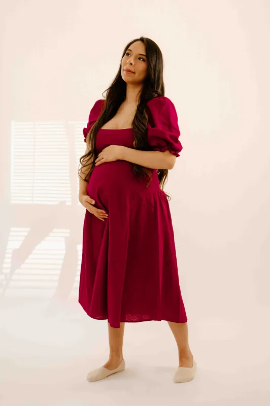 Selena Dress in Merlot sold by Lila Maternity