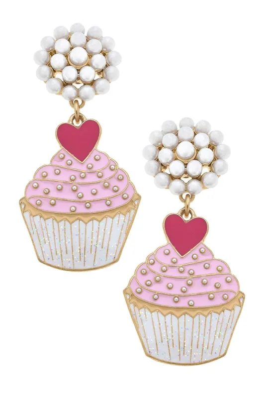 Love Cupcake Enamel Earrings in Pink & Fuchsia sold by Canvas Style
