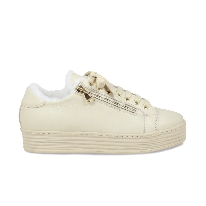 Honey: Cream Leather & Shearling sold by Sole Bliss