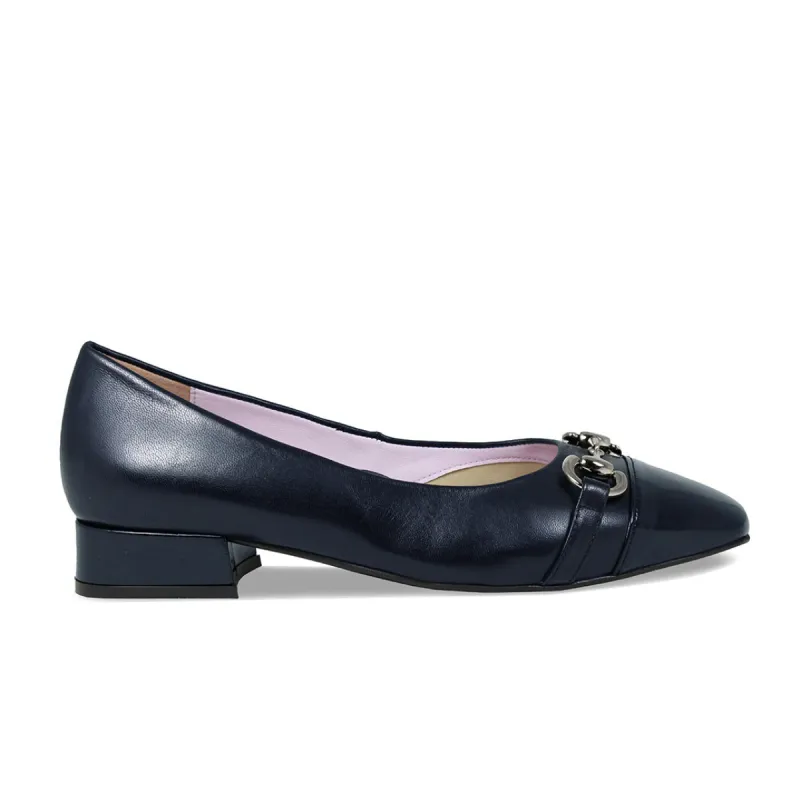 Felicity: Navy Leather & Patent sold by Sole Bliss
