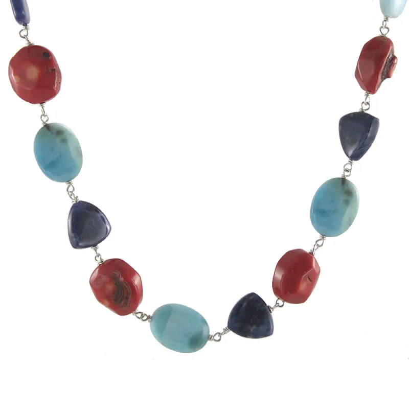 Larimar and Coral Necklace sold by Peggy Li Creations