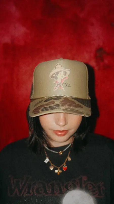 Camo Cutie Trucker Hat sold by Goldie Lew