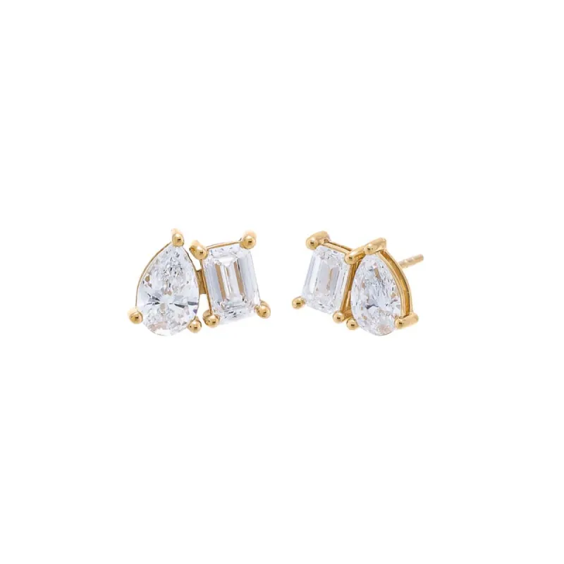 Lab Grown Diamond Emerald X Pear Stud Earring 14K sold by Adina Eden's