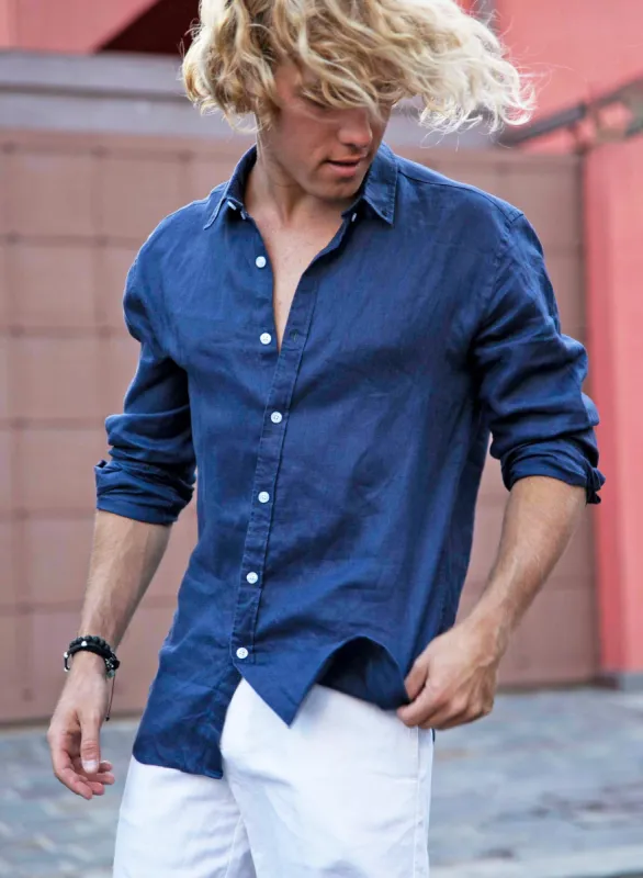 Linen Shirt - Navy sold by Bermies