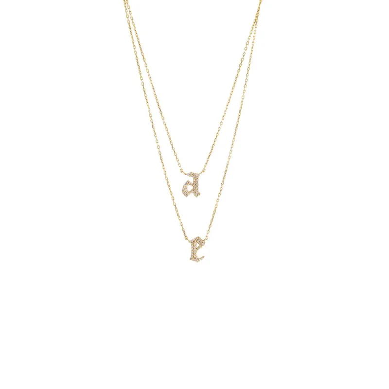 Pave Gothic Double Initial Necklace sold by Adina Eden's