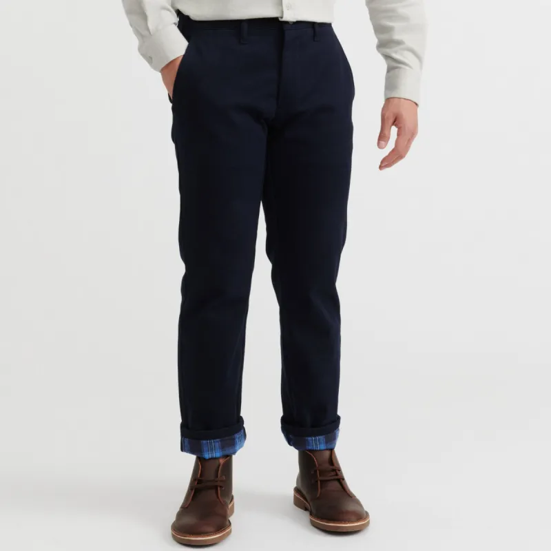Navy Flannel Lined Chino sold by Ash & Erie