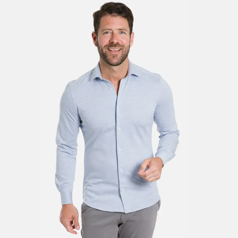 Light Blue Mélange Performance Stretch Shirt sold by Ash & Erie