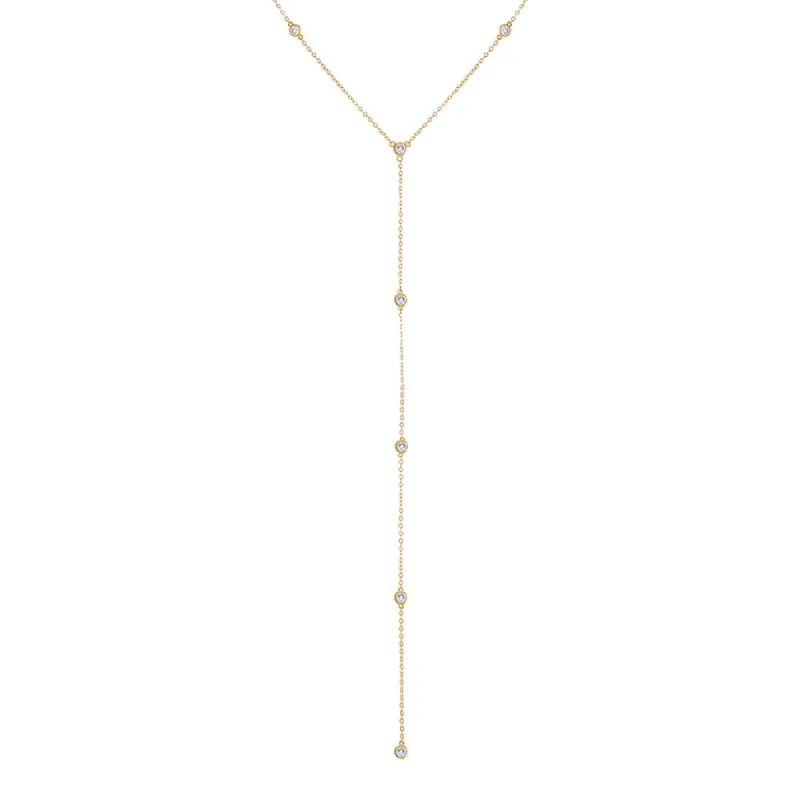 CZ Bezel Station Lariat Necklace sold by Adina Eden's