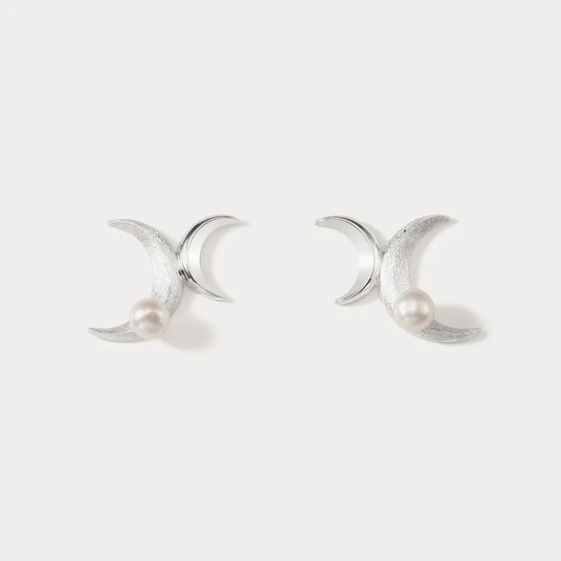 Silver Double Moon Earrings sold by Selenichast