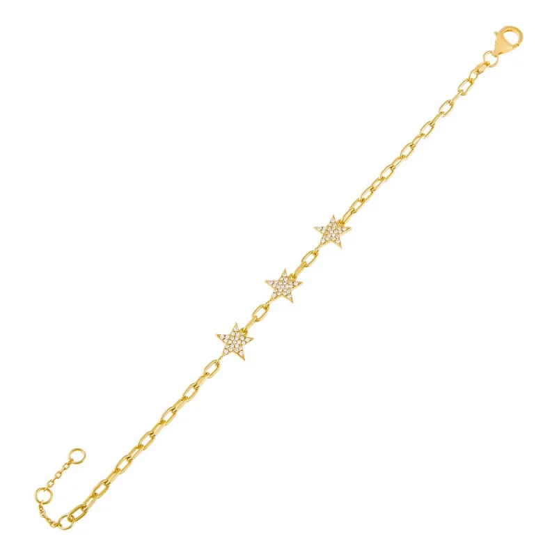 Pavé Triple Star Chain Bracelet sold by Adina Eden's