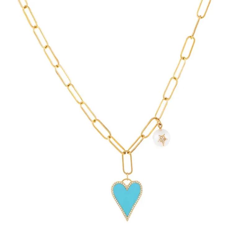 Heart X Pearl Charm Paperclip Necklace sold by Adina Eden's