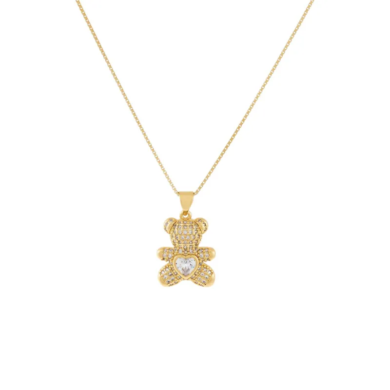 CZ Heart Teddy Bear Necklace sold by Adina Eden's