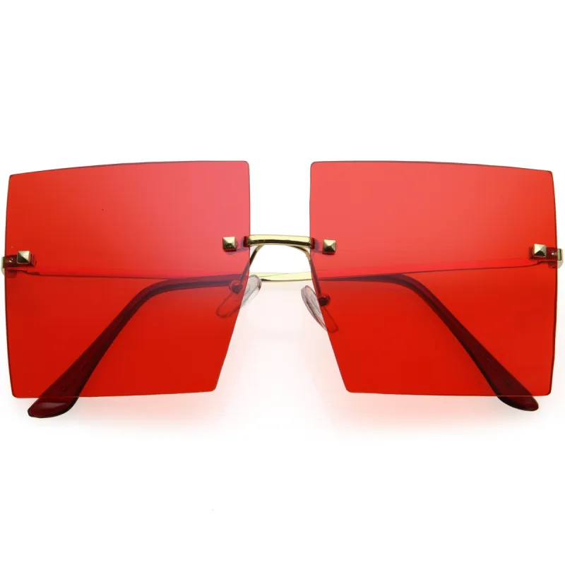 Luxe Rimless Studded Accent Oversize Square Sunglasses D124 sold by ZeroUV