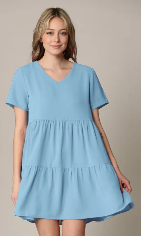 Made By Johnny Casual Flowy Swing Shift Short Sleeve Tiered Dress sold by Daily Haute