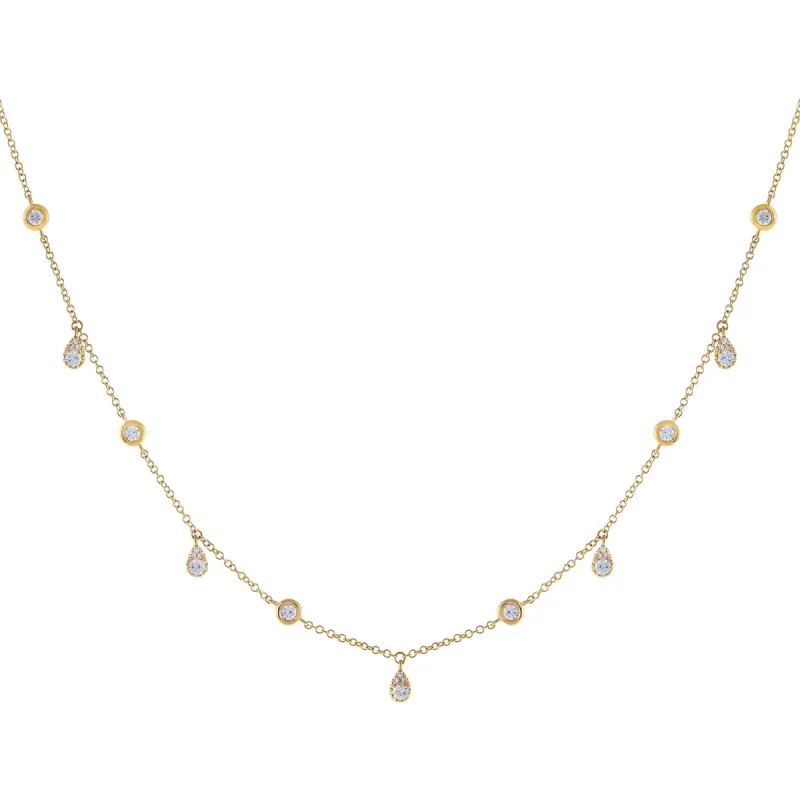 Diamond Bezel X Teardrop Dangling Necklace 14K sold by Adina Eden's