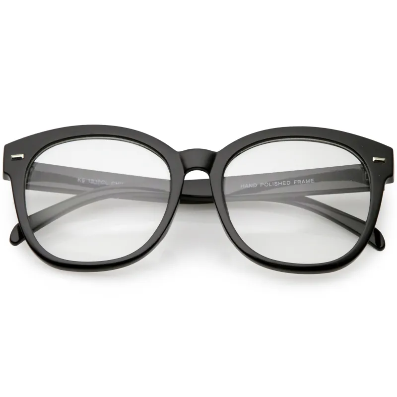 Oversize Round Indie Horned Rim Clear Lens Glasses C612 sold by ZeroUV