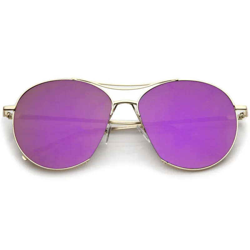 Oversize Thin Metal Mirrored Flat Lens Aviator Sunglasses A817 sold by ZeroUV