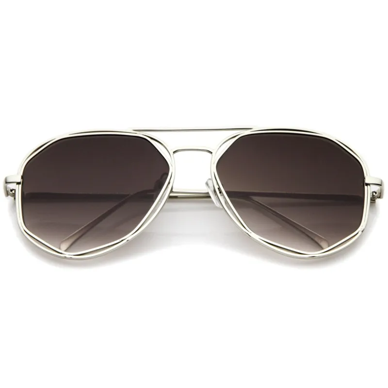 Geometric Hexagonal Laser Cut Flat Lens Aviator Sunglasses A828 sold by ZeroUV