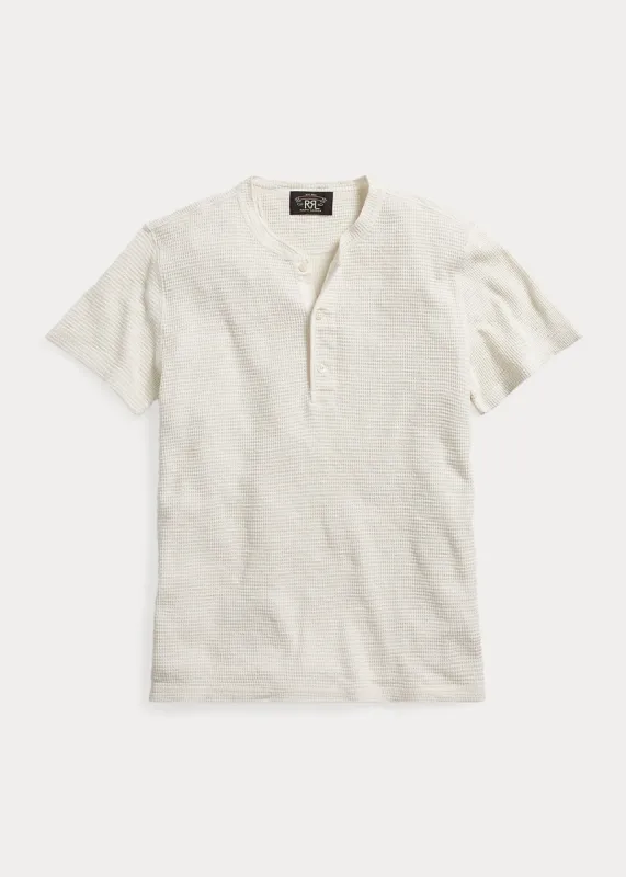 RRL Waffle-Knit Short-Sleeve Henley Shirt - Paper White