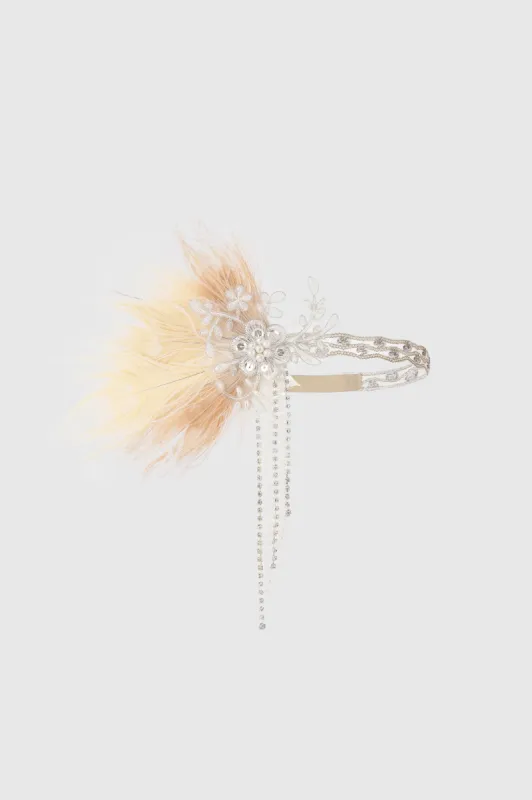 Rhinestone Chain Floral Flapper Headband sold by BABEYOND