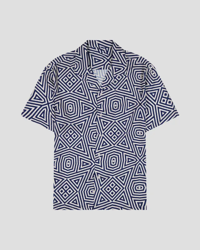 SG Camp Collar Shirt - Geometric Stars - Navy sold by Southern Gents