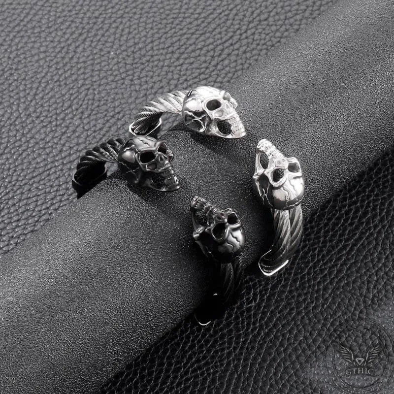 Punk Double Skull Wire Stainless Steel Bracelet sold by GTHIC