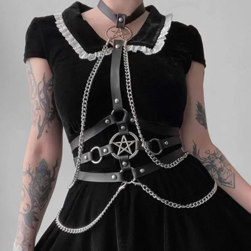 Punk Pentagram Metal Chain Harness Belt sold by GTHIC