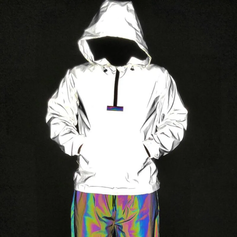 White Reflective Pullover Hooded Jacket sold by GTHIC
