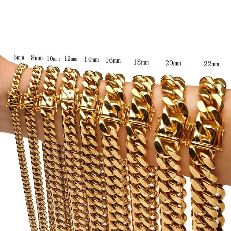 Golden Heavy Cuban Link Chain Stainless Steel Necklace sold by GTHIC