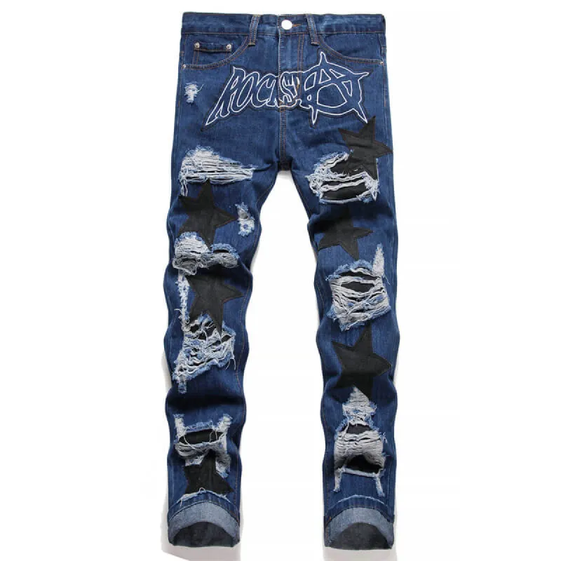 Star Patch Ripped Cotton Pants sold by GTHIC