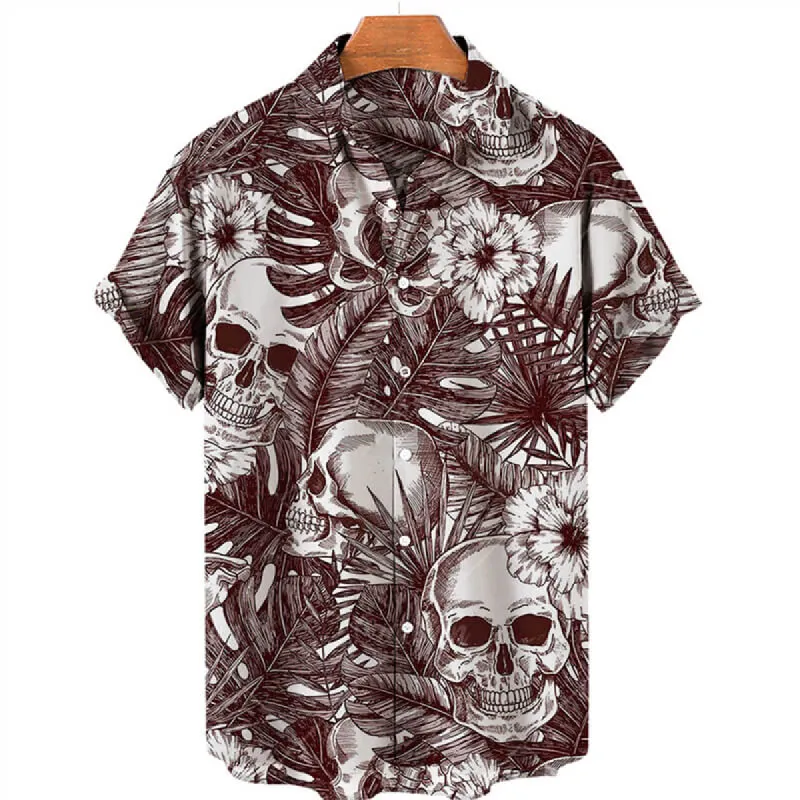 Vintage Skull Print Casual Spandex Hawaiian Shirt sold by GTHIC