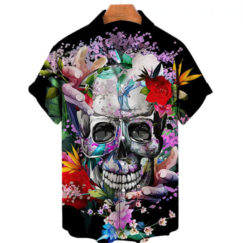 Colorful Flower Skull Hawaiian Shirt sold by GTHIC