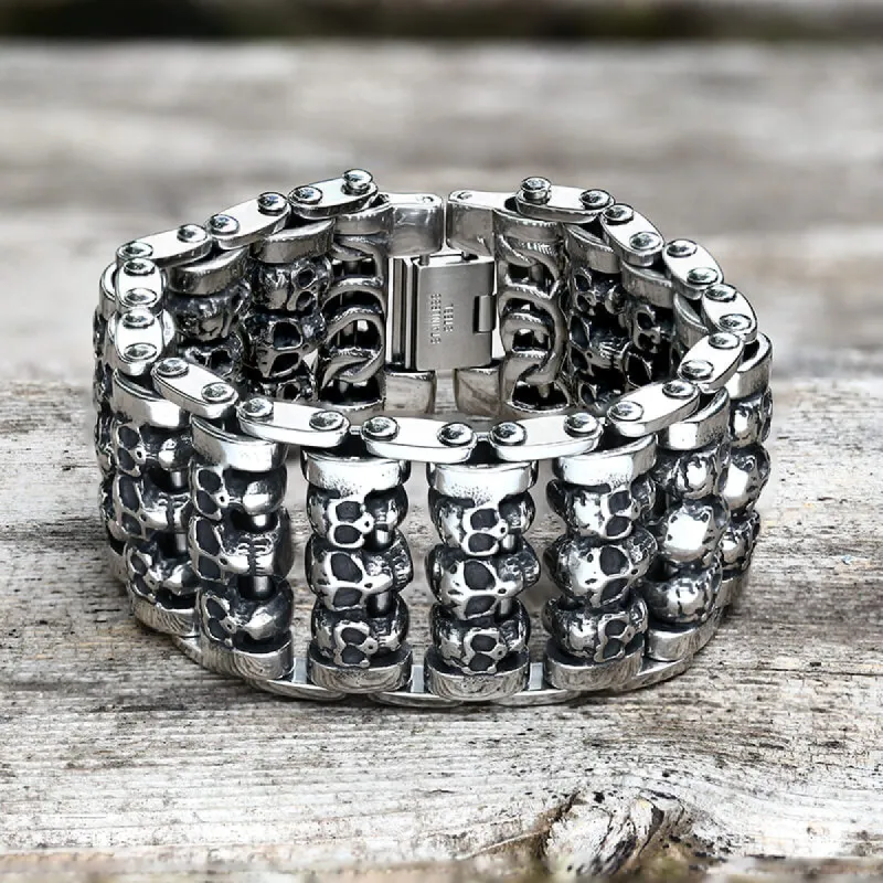 Wide Skull Stainless Steel Biker Bracelet sold by GTHIC
