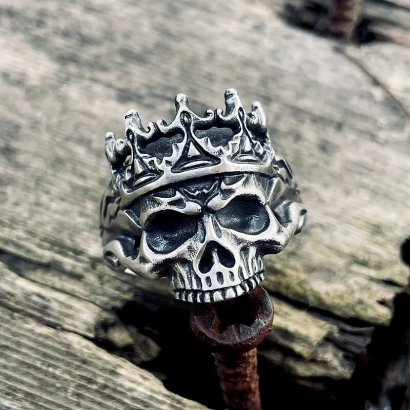 Skeleton King With Crown Sterling Silver Skull Ring sold by GTHIC
