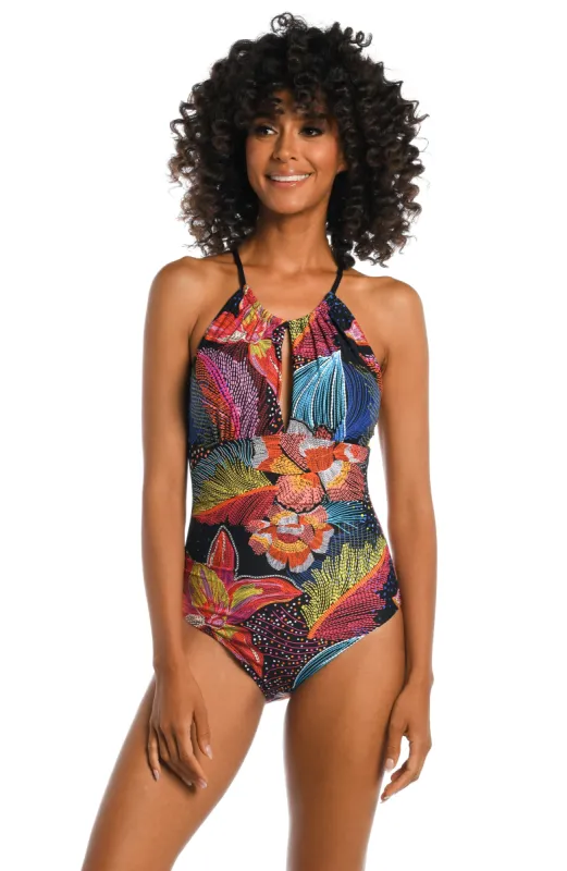 Sunlit Soiree High-Neck Keyhole One Piece sold by La Blanca