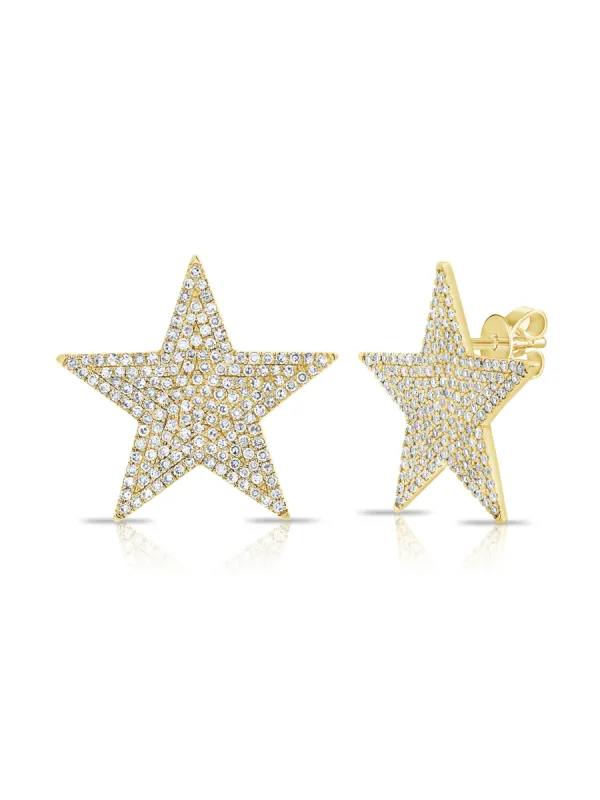 Mick Pave Diamond Star Stud Earrings 14K sold by LeMel