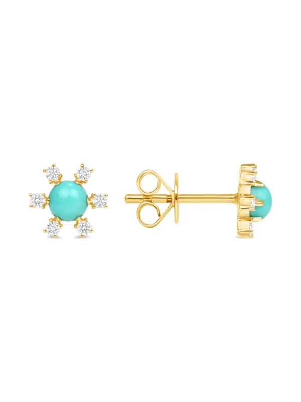 Turquoise Diamond Flower Stud Earrings 14K sold by LeMel