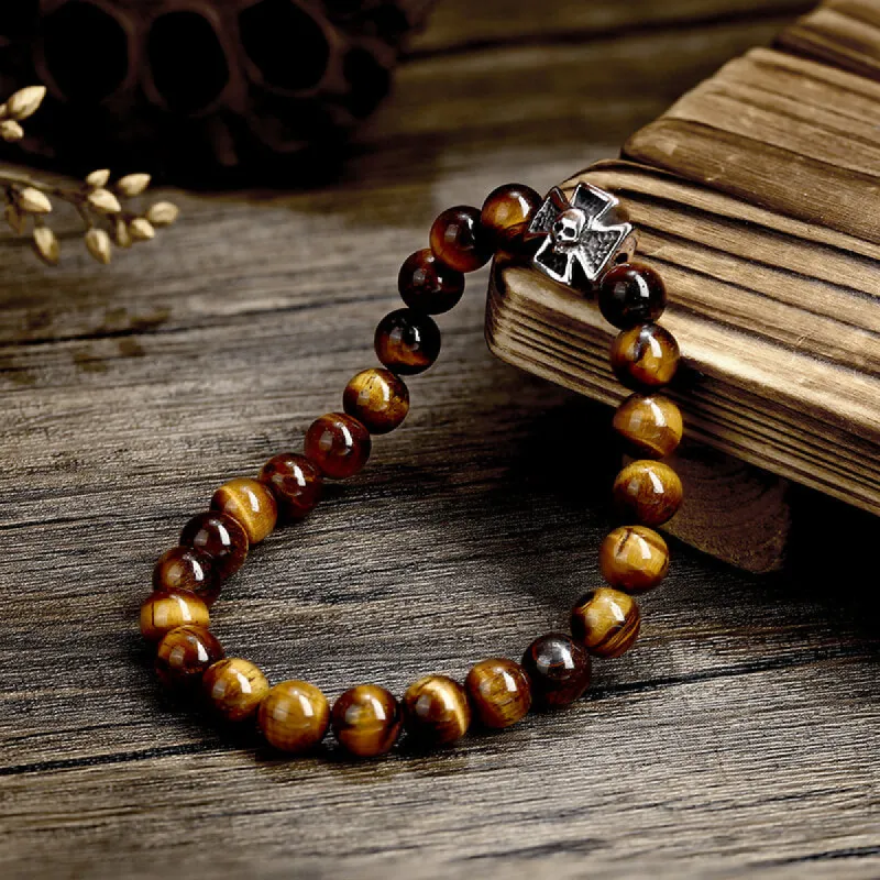 Cross Skull Stainless Steel Men's Bead Bracelet sold by GTHIC