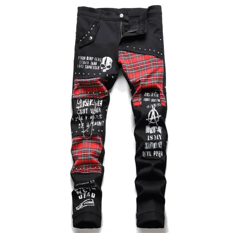 Patch Skull Print Cotton Men's Punk Pants sold by GTHIC