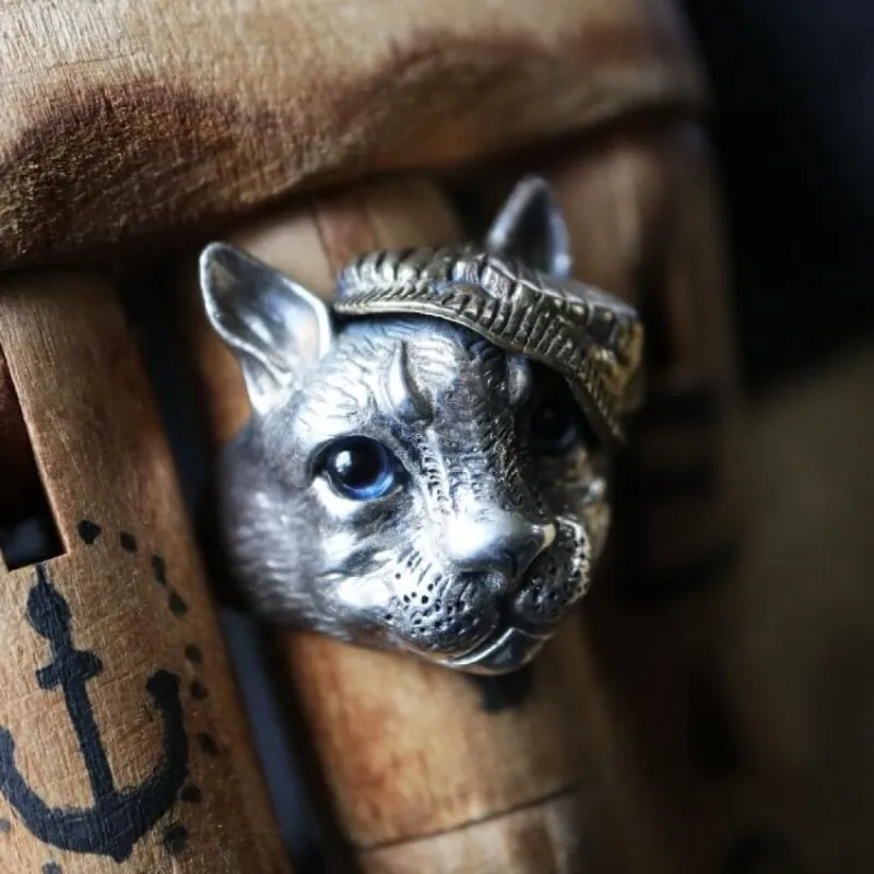 Gentleman Cat Crystal Cat’s Eyes Sterling Silver Ring sold by GTHIC