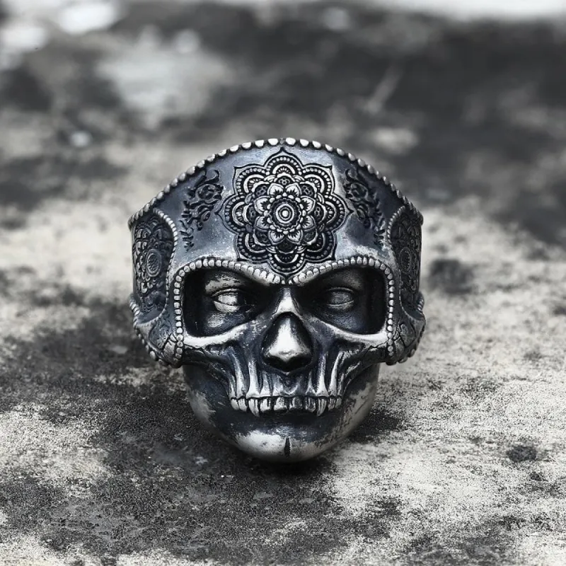 Mandala Flower Copper Sterling Silver Skull Ring sold by GTHIC