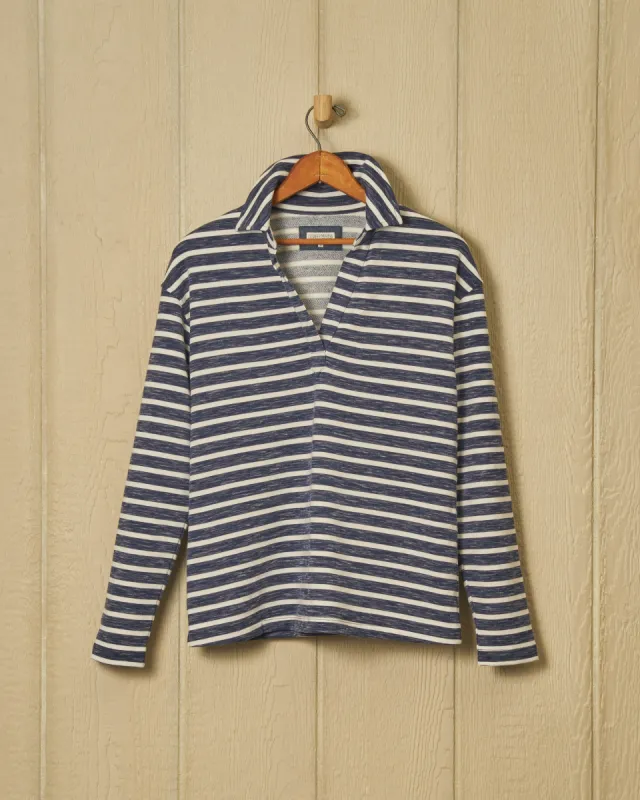 Inlet Pullover in Heather Indigo/Cream Loopback Terry sold by Quaker Marine Supply