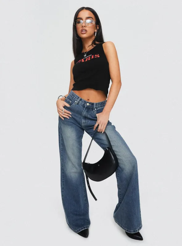 Hanlen Mid Rise Wide Leg Jean Blue sold by Princess Polly