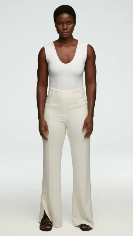 Slim Pintuck Trouser in Viscose Wool Crepe | Ivory sold by Argent