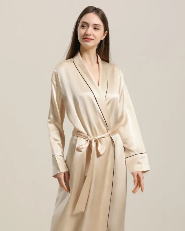 22 Momme Contra Trim And Full Length Silk Robe sold by DAISYSILK