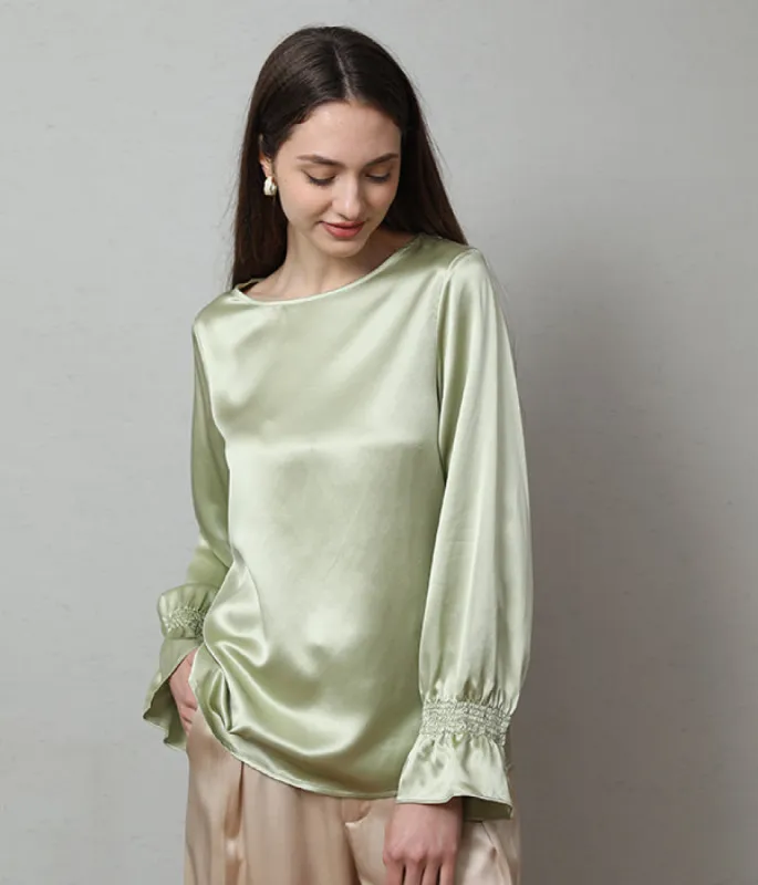 Long Sleeve Ruffle Cuffs Silk Blouse sold by DAISYSILK