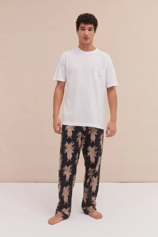 Men’s Pyjama Trousers Howie Pineapple Black/Gold sold by Desmond & Dempsey
