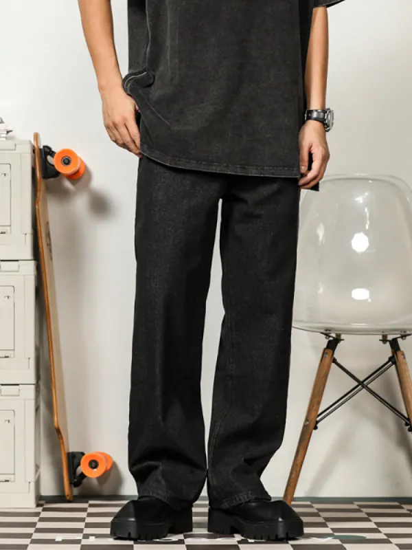 Retro Washed Solid Color Jeans sold by Oeyes